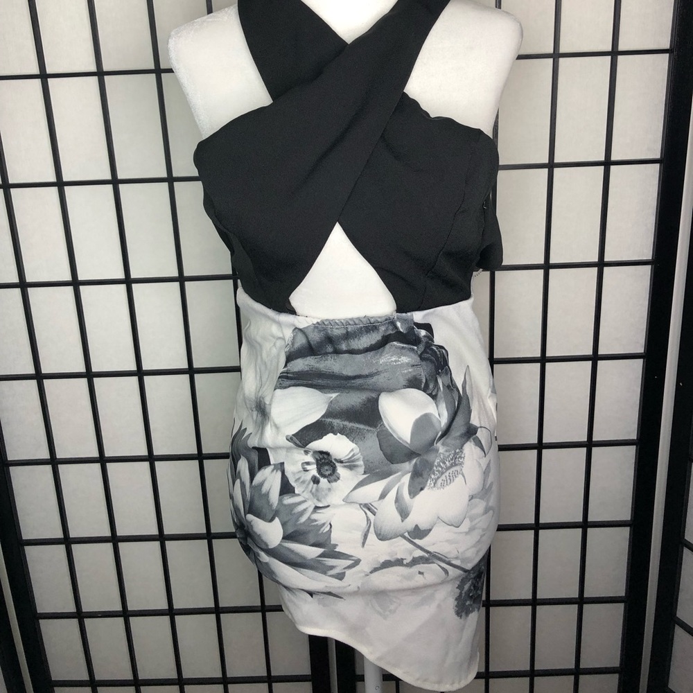 Asymmetrical Dress, HalterNeck Dress, Cut Out Dress, Mini Dress, Floral Dress